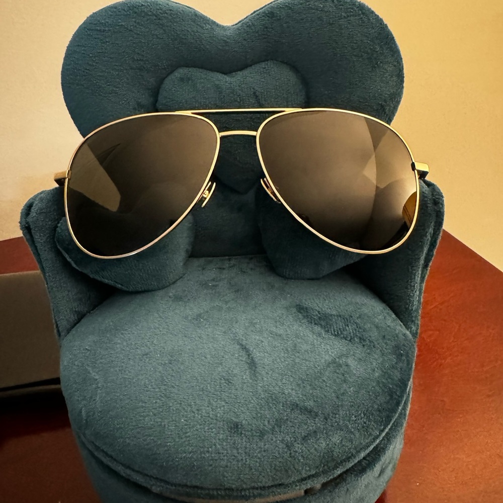 Saint Laurent Black and Gold Aviator Sunglasses